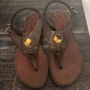 Dark Brown Sandals with Gold Accents